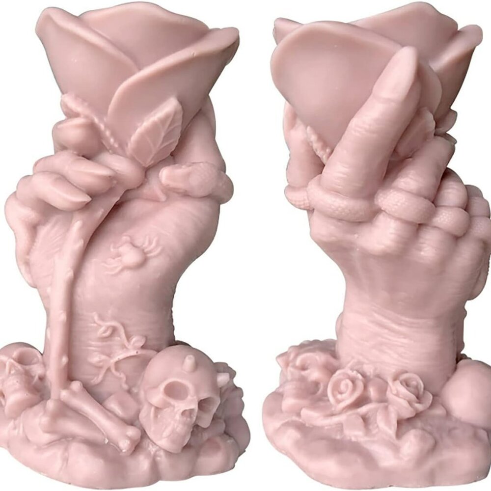 4 Inch Skull Rose Candle Resin Mold - Resin Casting Silicone Molds for Home Deco